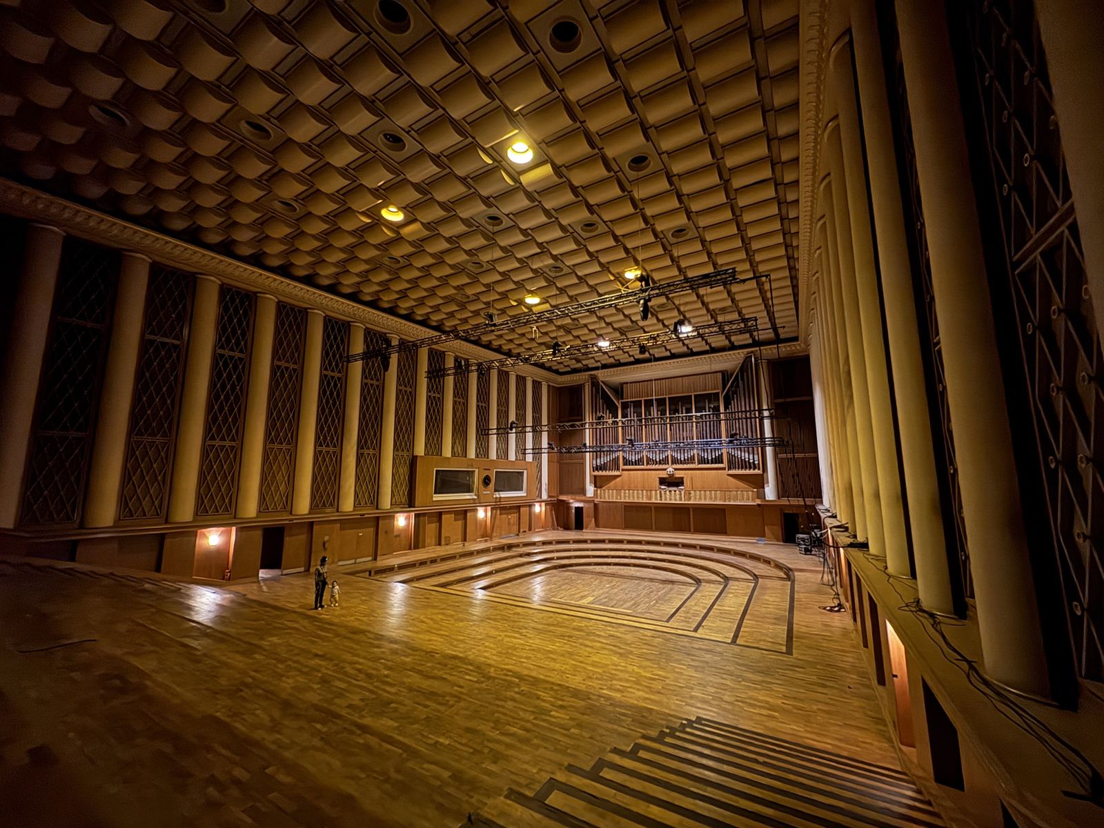 The big wooden recording hall inside the Funkhaus